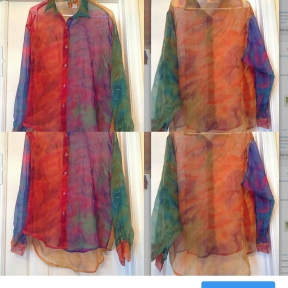 BUTTON DOWN SHEER BEADED BLOUSE SHIRT TOP SIZE SMALL - Picture 7 of 9